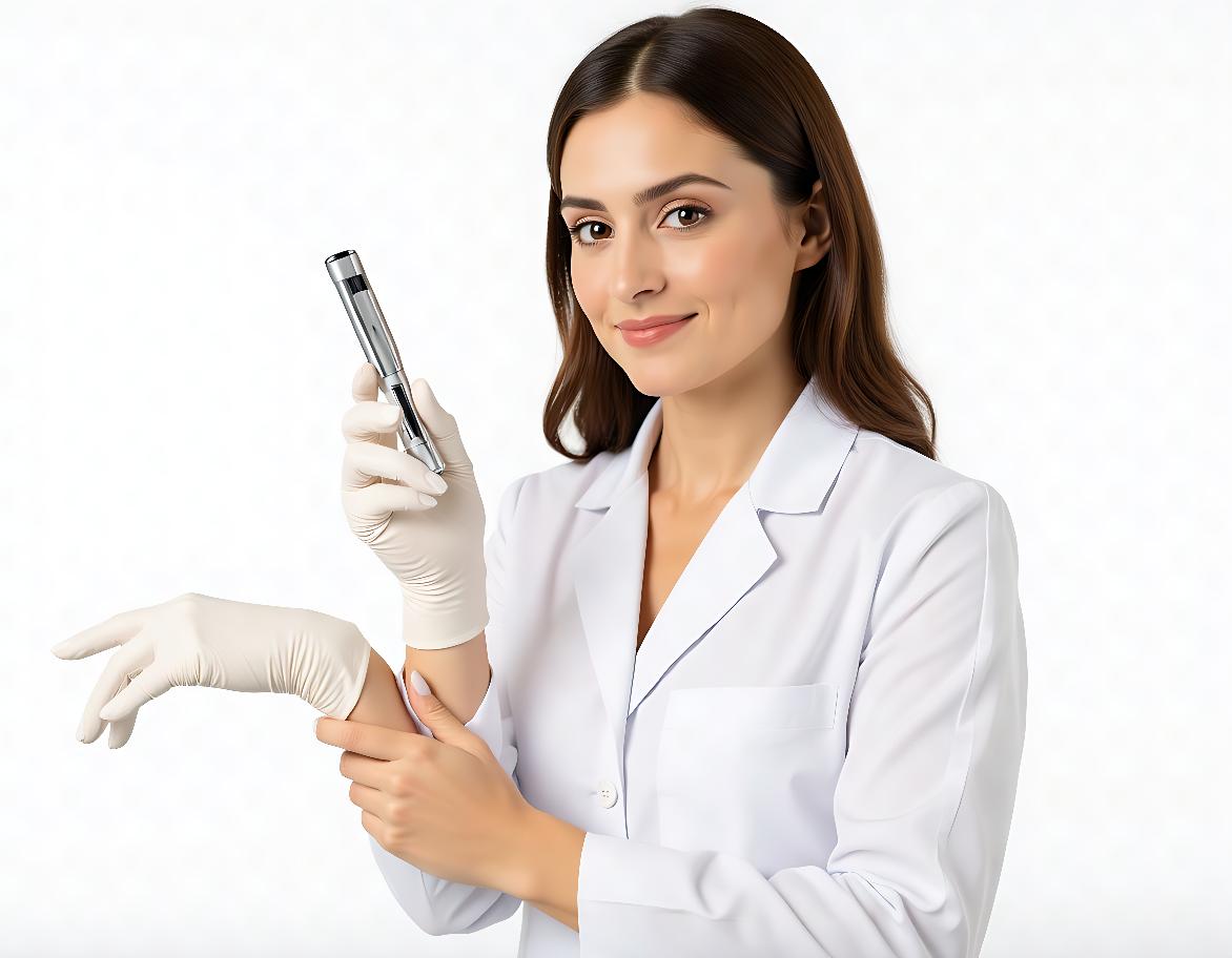 miraDry להזעת יתר: איך זה עובד והאם בוטוקס עדיף רופאה במעיל לבן וכפפות מחזיקה מכשיר ידני לטיפול בהזעת יתר בבית השחי בקליניקה