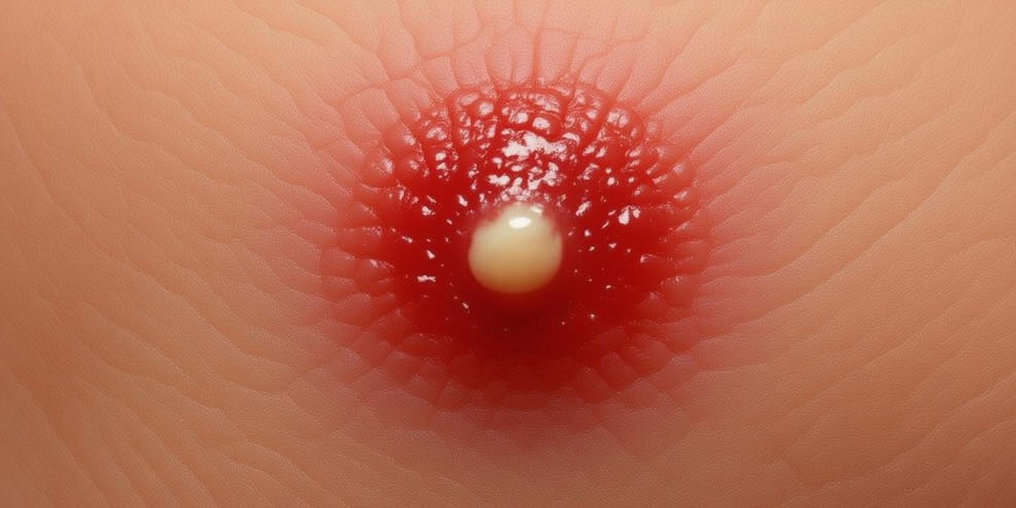שחין, מורסות וסחור (stye): זיהומי עור והטיפול בהם תקריב מאקרו של שחין דלקתי אדום עם מוקד מוגלה במרכז