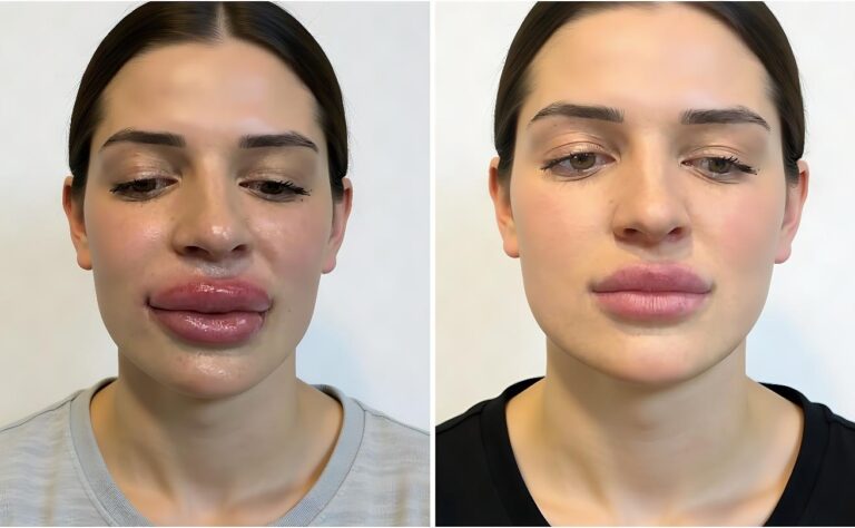 המסת חומצה היאלורונית, לפני ואחרי: שפתיים ממולאות יתר מול שפתיים מתוקנות בעקבות היאלורונידאז