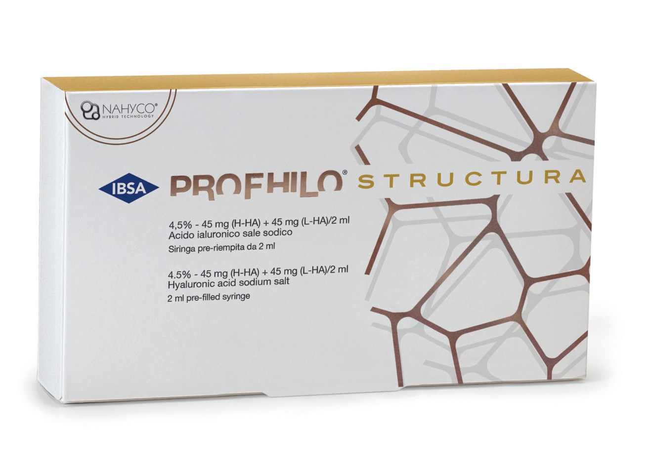 פרופילו סטרוקטורה (Profhilo Structura): טיפול בשקיעה ובצניחה בצדי הפנים מזרק ואריזת פרופילו סטרוקטורה של IBSA